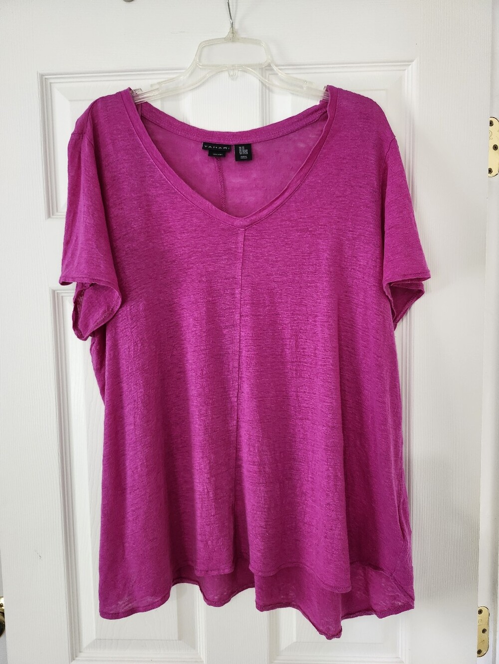Tahari 100% Linen T-shirt In Bright Magenta Pink Size 2XL